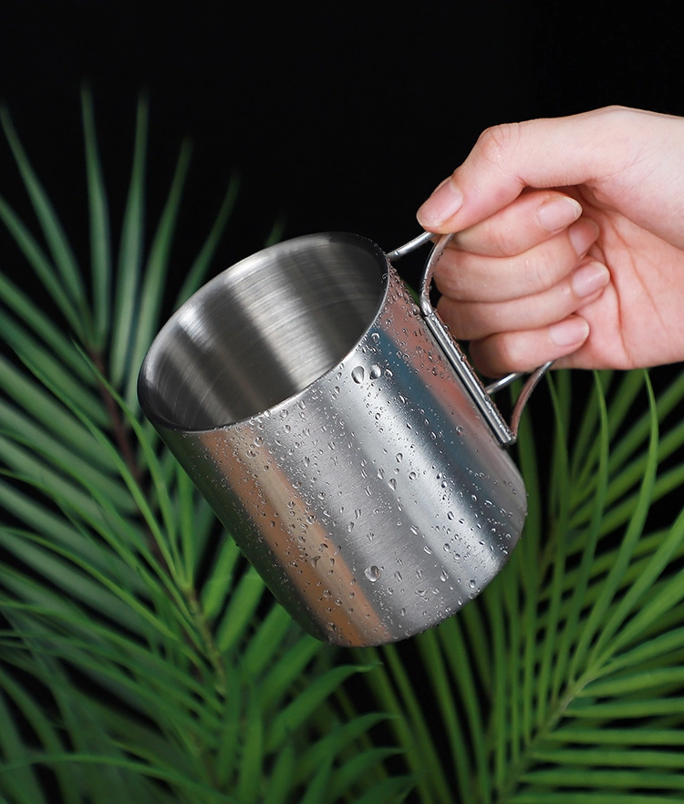 Double Wall Heat-Resistant 304 Stainless Steel Outdoor Cup Food Grade Camping Cup Folding Handle Travel Hiking Picnic Cup