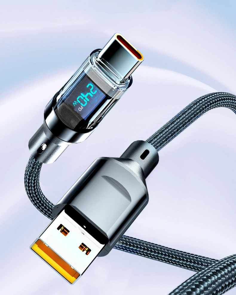 Digital Display Fast Charging Cable USB-C Type-C Lightning iPhone Charging Cable Up to 240W Nylon Braided