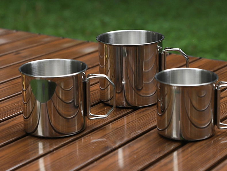 Food Grade 304 Stainless Steel Outdoor Cup Folding Handle Camping Cup Travel Cup Hiking Picnic Cup